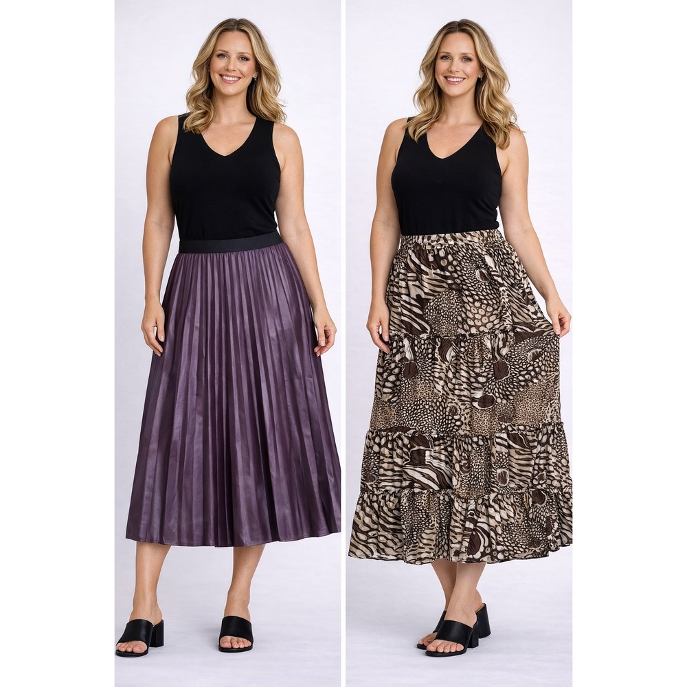 Set of 2 Calvin Klein Sunny Leigh Womens Skirt XL Purple Pleated‎ Animal Print